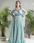 Dusty Blue Anarkali Set - indian ethnic attire