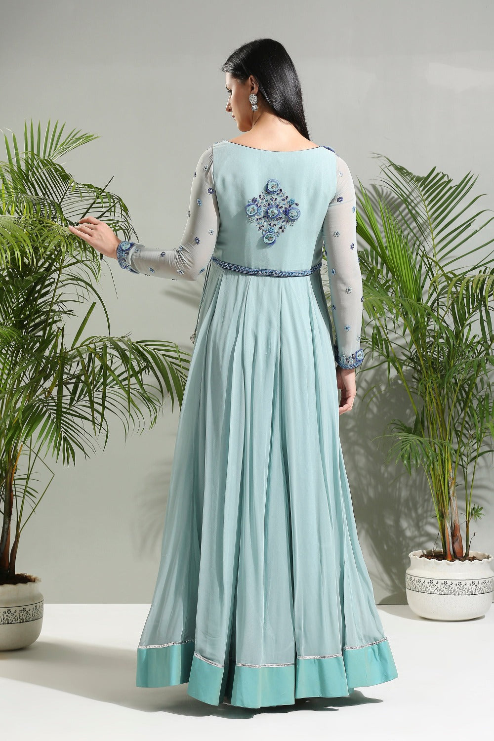Dusty Blue Anarkali Set - indian ethnic attire