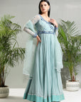 Dusty Blue Anarkali Set - indian ethnic attire
