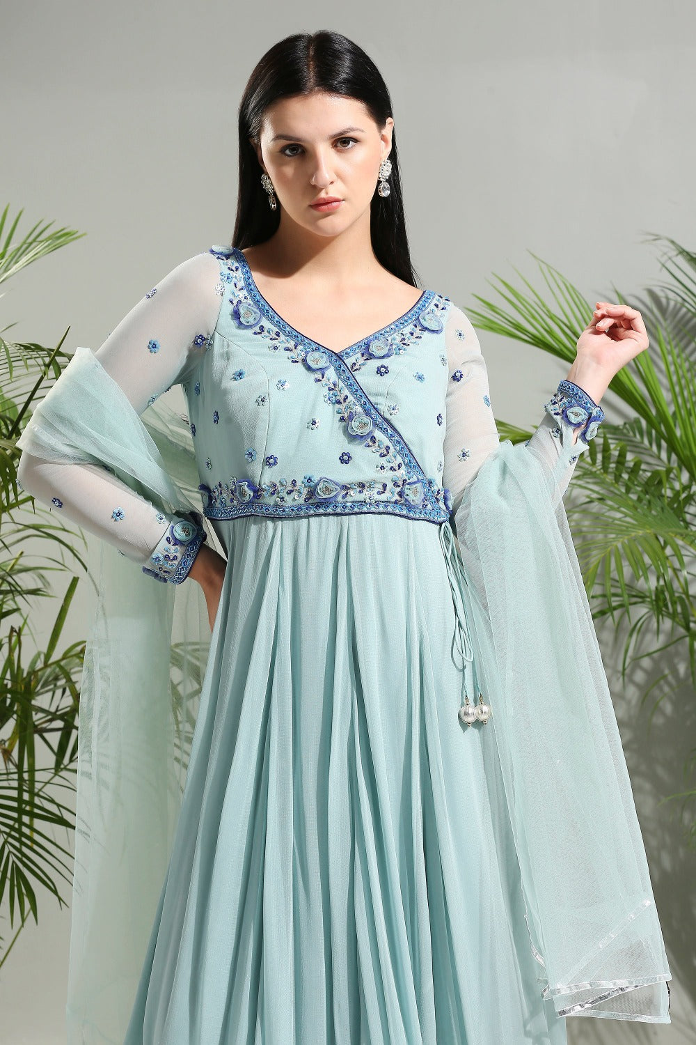 Dusty Blue Anarkali Set - indian ethnic attire