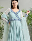 Dusty Blue Anarkali Set - indian ethnic attire
