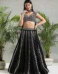 Black Thread and Mirror Hand Embroidered Lehenga Set - lehenga