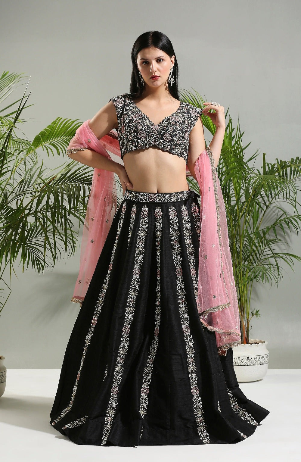 long top black and pink lengha