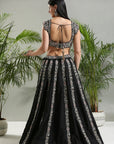 Black Resham and Mirror Hand Embroidered Lehenga Set with Blush Pink Dupatta - indian embroidered dress