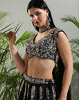 Black Thread and Mirror Hand Embroidered Lehenga Set - lehenga