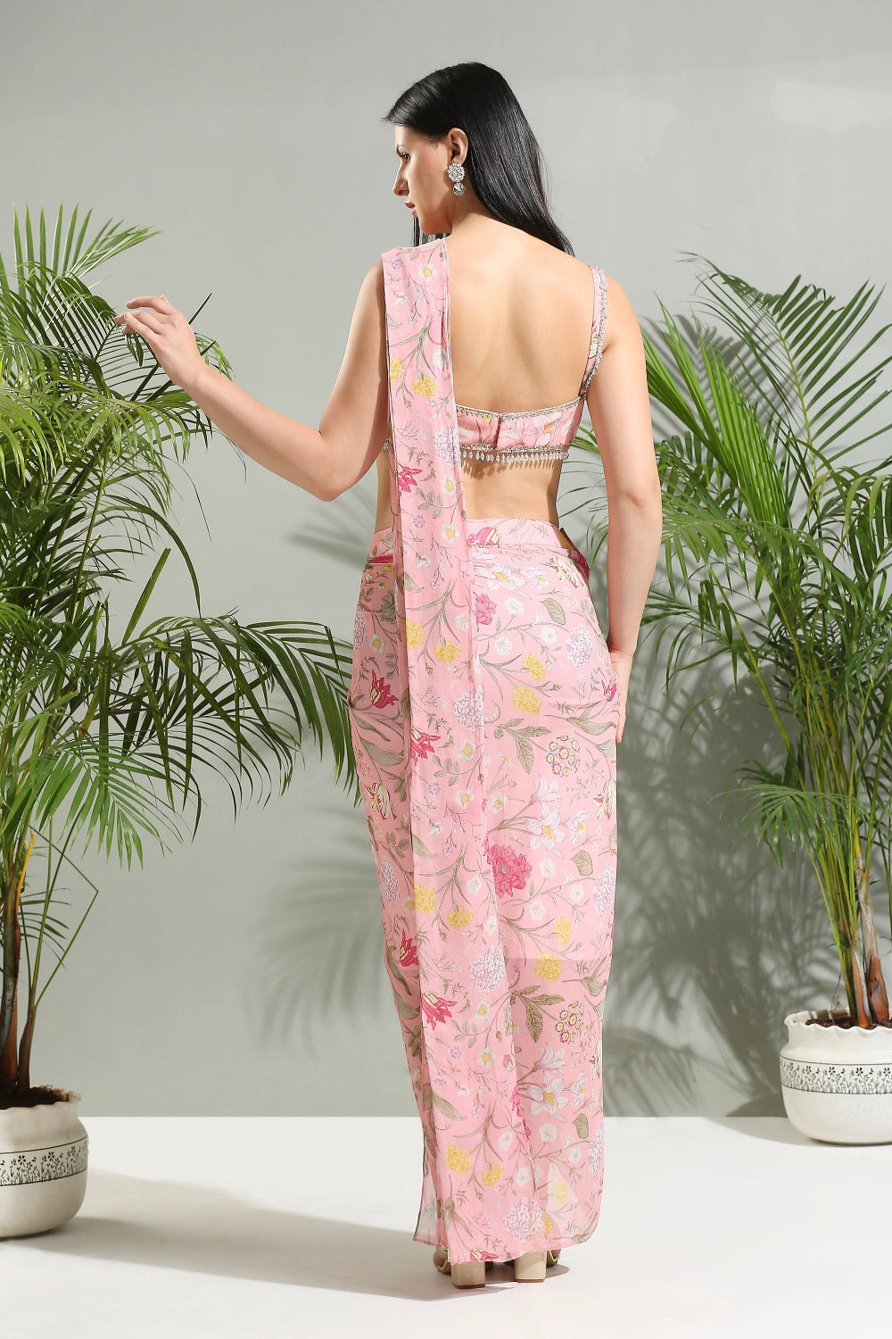 Blush Pink Slit Saree - indian saree dress