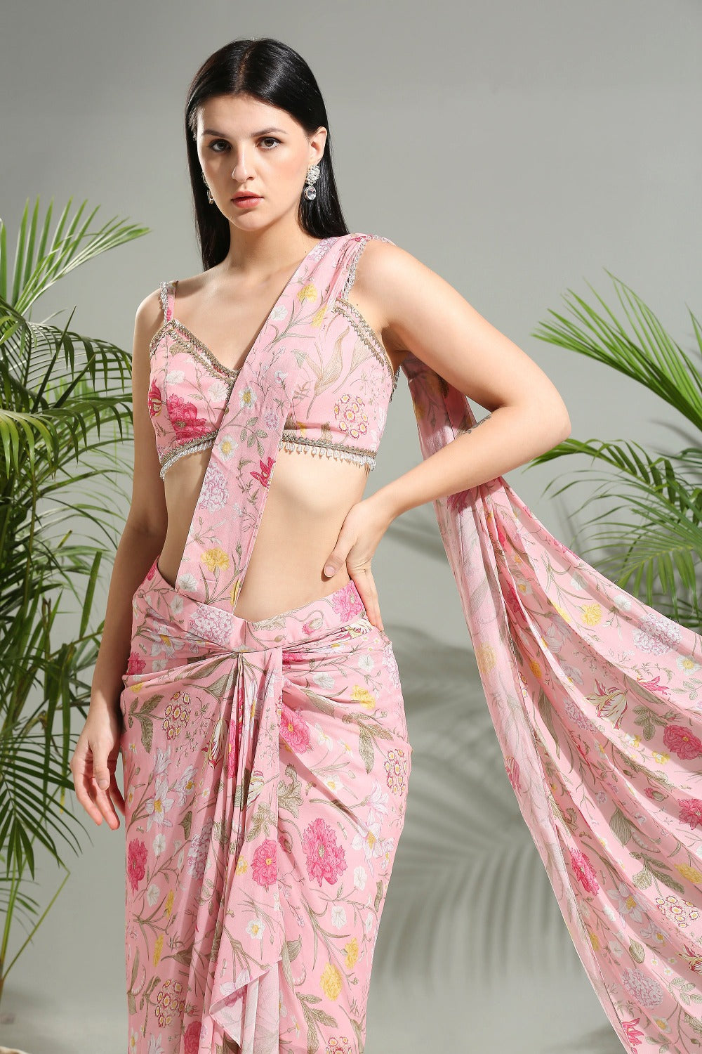 Blush Pink Slit Saree - indian saree dress