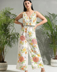 Ivory Raw Silk Hand Painted Jumpsuit - indian trendy cloth