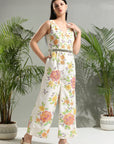 Ivory Raw Silk Hand Painted Jumpsuit - indian trendy cloth