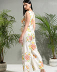 Ivory Raw Silk Hand Painted Jumpsuit - indian trendy cloth