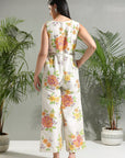 Ivory Raw Silk Hand Painted Jumpsuit - indian trendy cloth