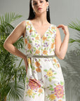 Ivory Raw Silk Hand Painted Jumpsuit - indian trendy cloth