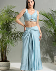 Grey Top and Skirt Set with Fuchsia Jacket - indian fashion