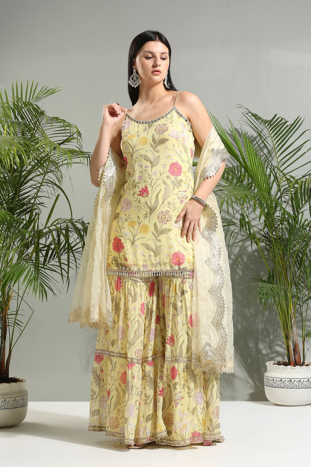 Yellow Floral Sharara Set - attire indian
