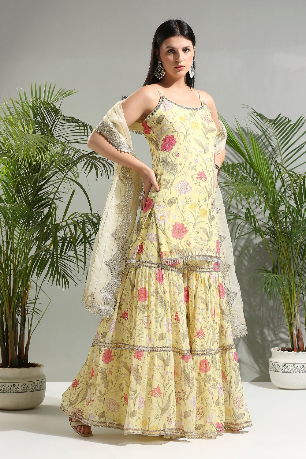 Yellow Floral Sharara Set - attire indian