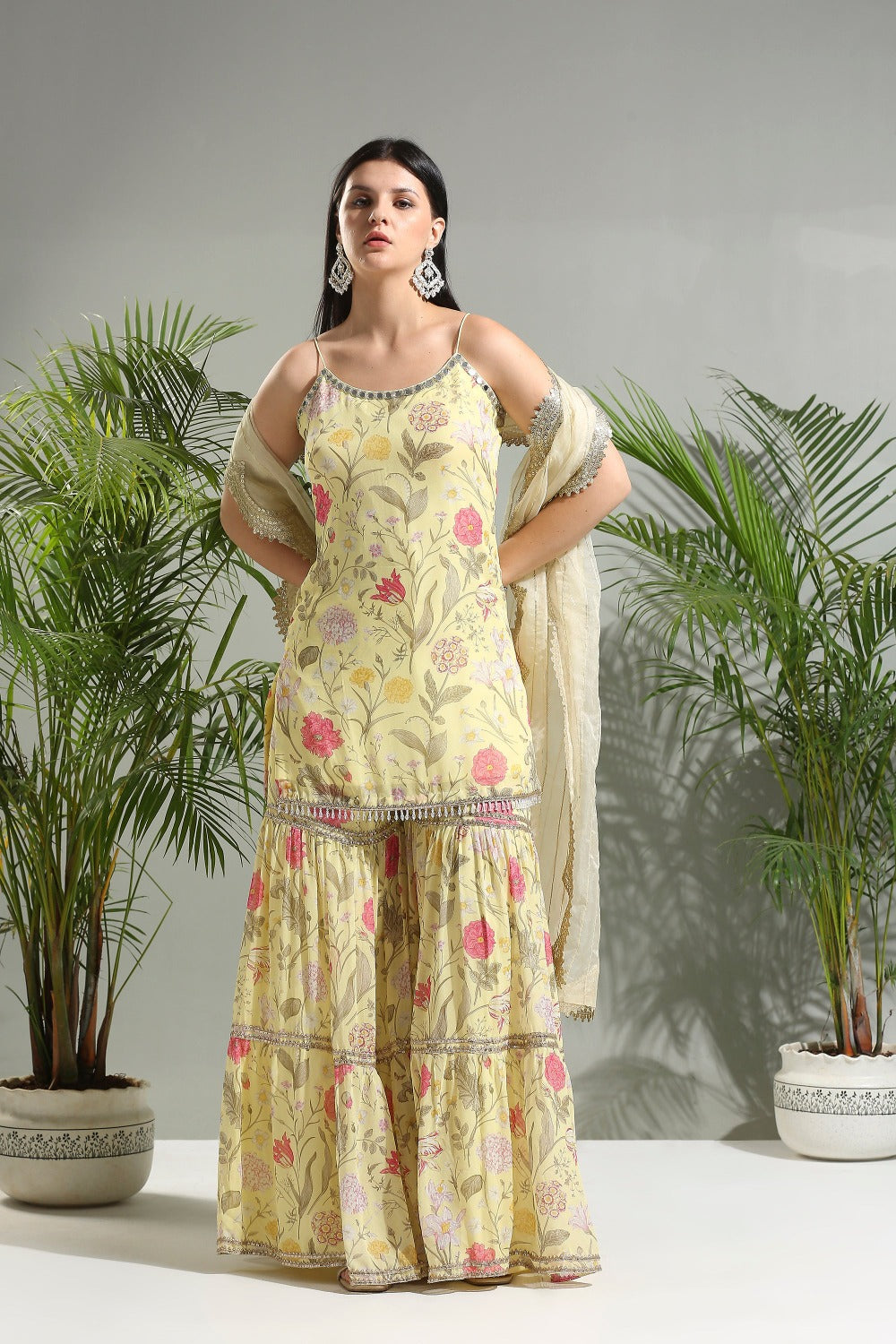 Yellow Floral Sharara Set - attire indian