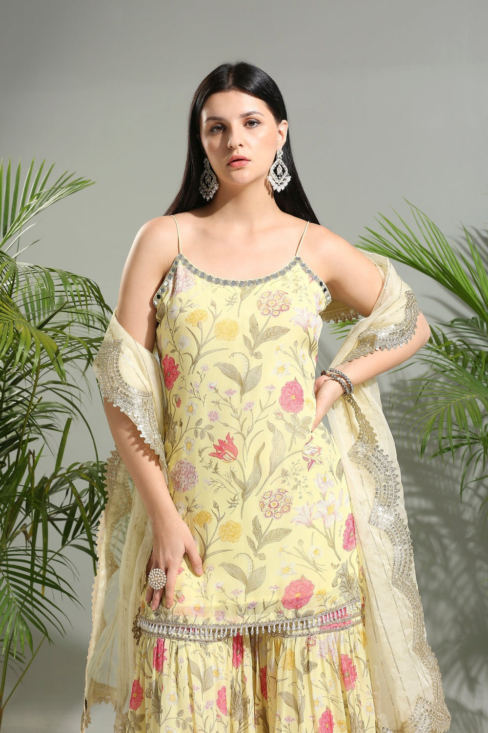Yellow Floral Sharara Set - attire indian