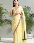 Yellow Saree with Floral Blouse - saris indian dress