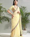 Yellow Saree with Floral Blouse - saris indian dress
