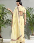 Yellow Saree with Floral Blouse - saris indian dress