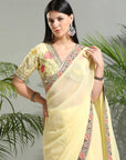 Yellow Saree with Floral Blouse - saris indian dress
