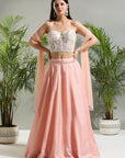 Peach and Ivory Corset Set - designer lehenga