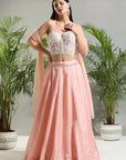 Peach and Ivory Corset Set - designer lehenga