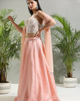 Peach and Ivory Corset Set - designer lehenga