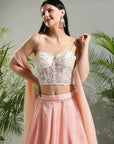 Peach and Ivory Corset Set - designer lehenga