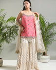 Peach and Ivory Mirror work Sharara Set - indian wear for women