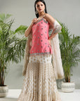 Peach and Ivory Mirror work Sharara Set - indian wear for women