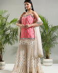 Peach and Ivory Mirror work Sharara Set - indian wear for women