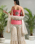 Peach and Ivory Mirror work Sharara Set - indian wear for women