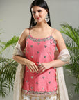Peach and Ivory Mirror work Sharara Set - indian wear for women