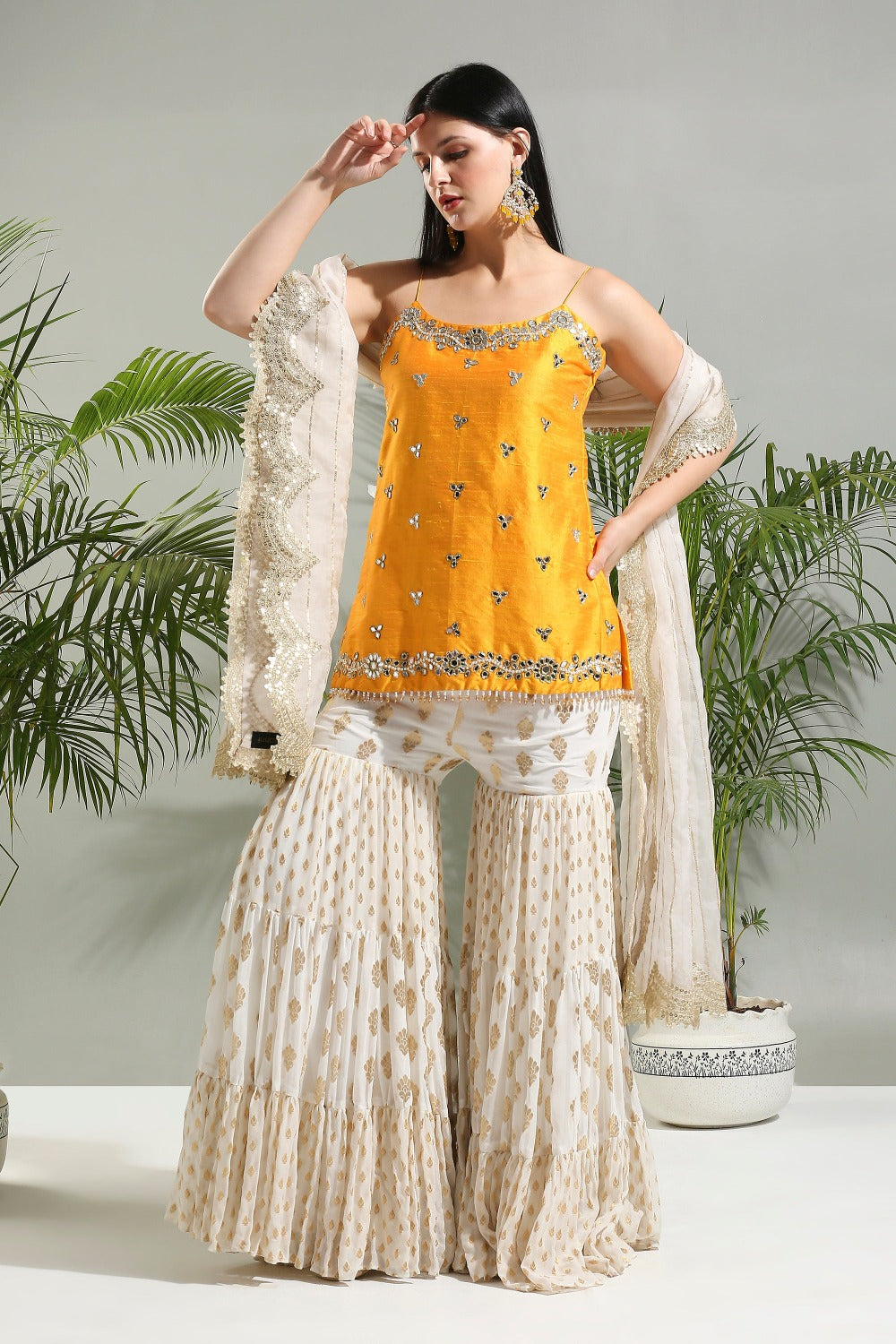 Yellow and Ivory Sharara Set - indian ethnic wear
