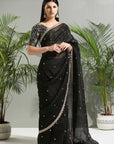 Black Organza Saree and Embroidered Blouse Set - sari outfit