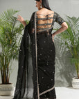 Black Organza Saree and Embroidered Blouse Set - sari outfit