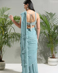 Dusty Blue Jacket and Saree Set - Indian saree outfits