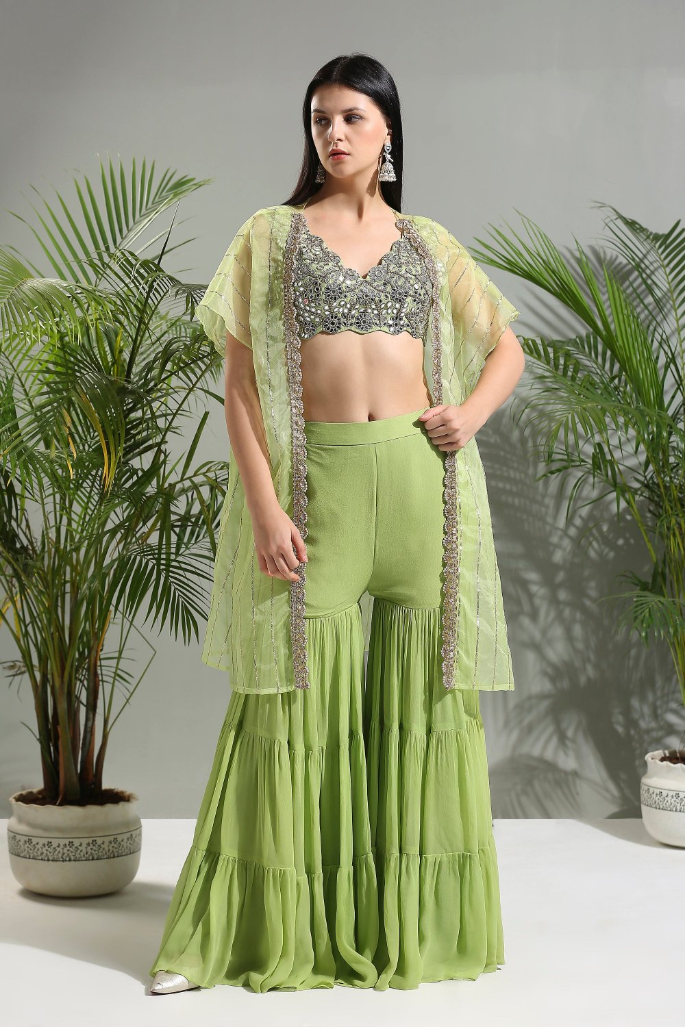 Olive Green Sharara Set -  indian dress