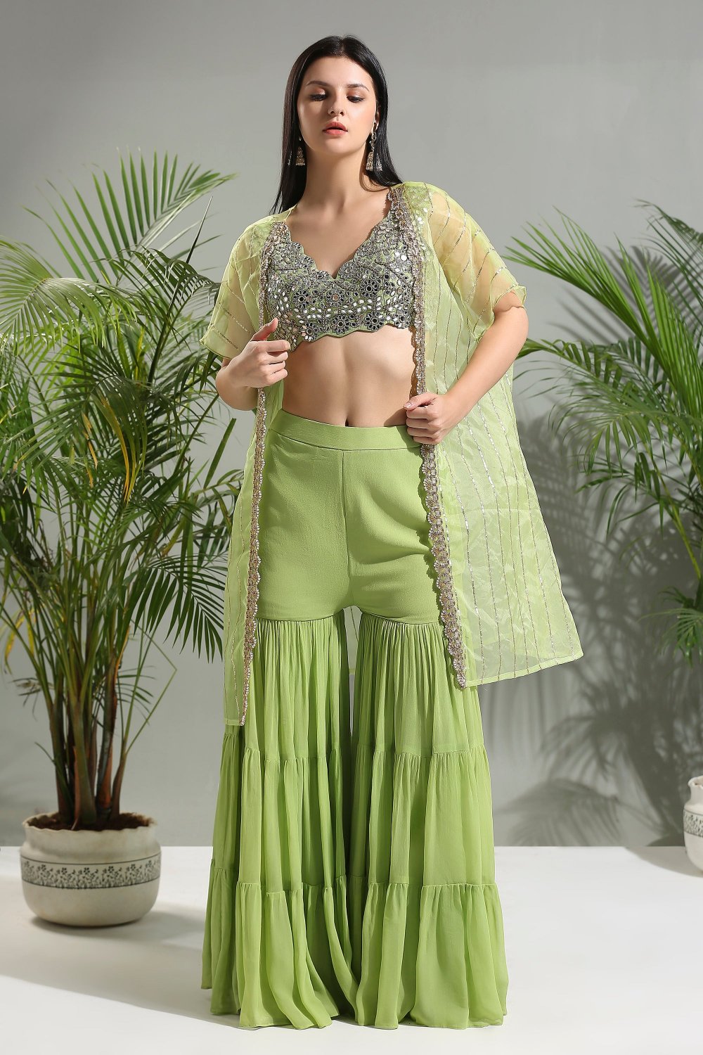 Olive Green Sharara Set -  indian dress