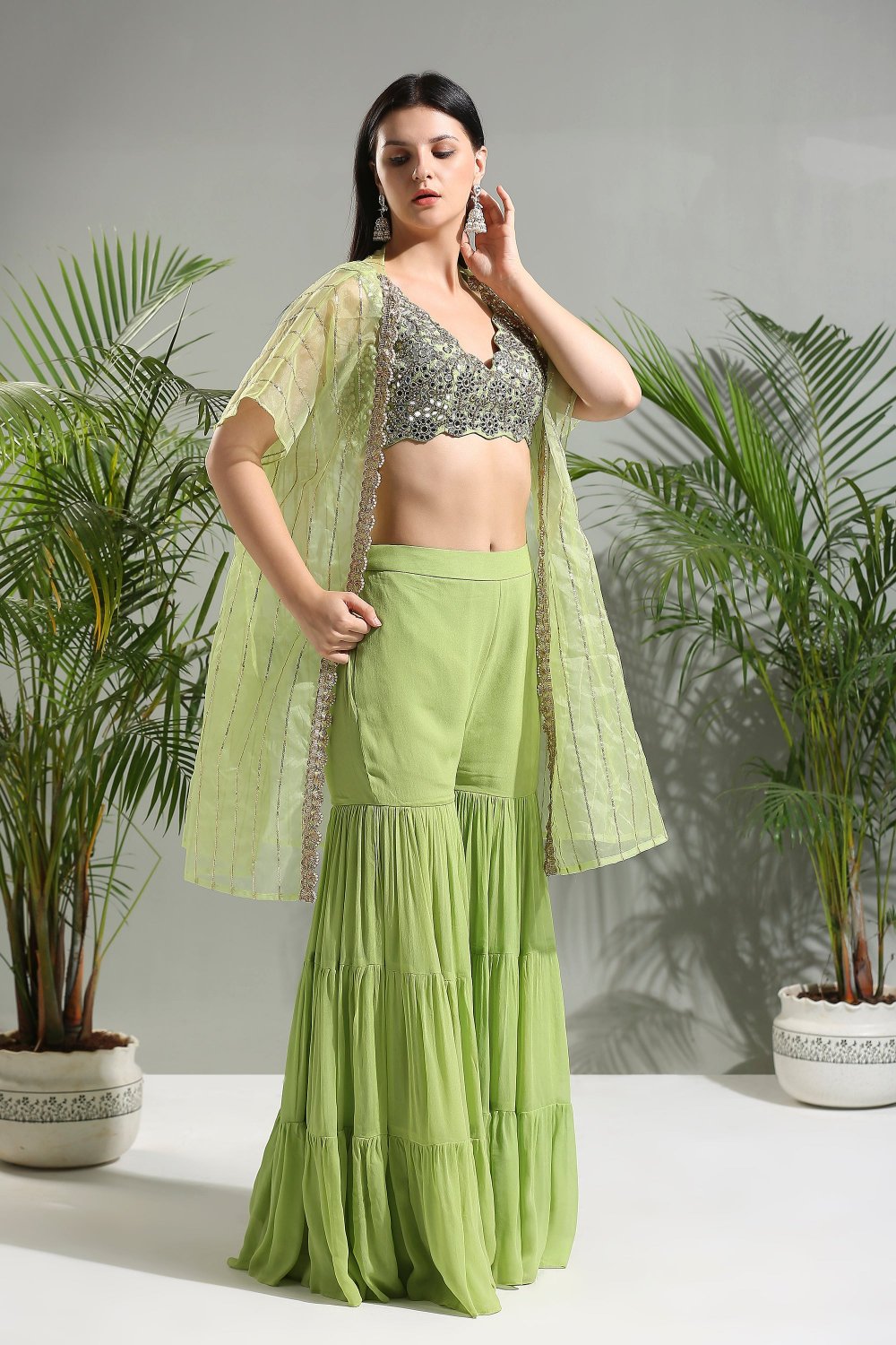 Olive Green Sharara Set -  indian dress