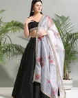 Black Raw Silk Lehenga Set with Hand Painted Dupatta - indian garb women