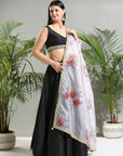 Black Raw Silk Lehenga Set with Hand Painted Dupatta - indian garb women