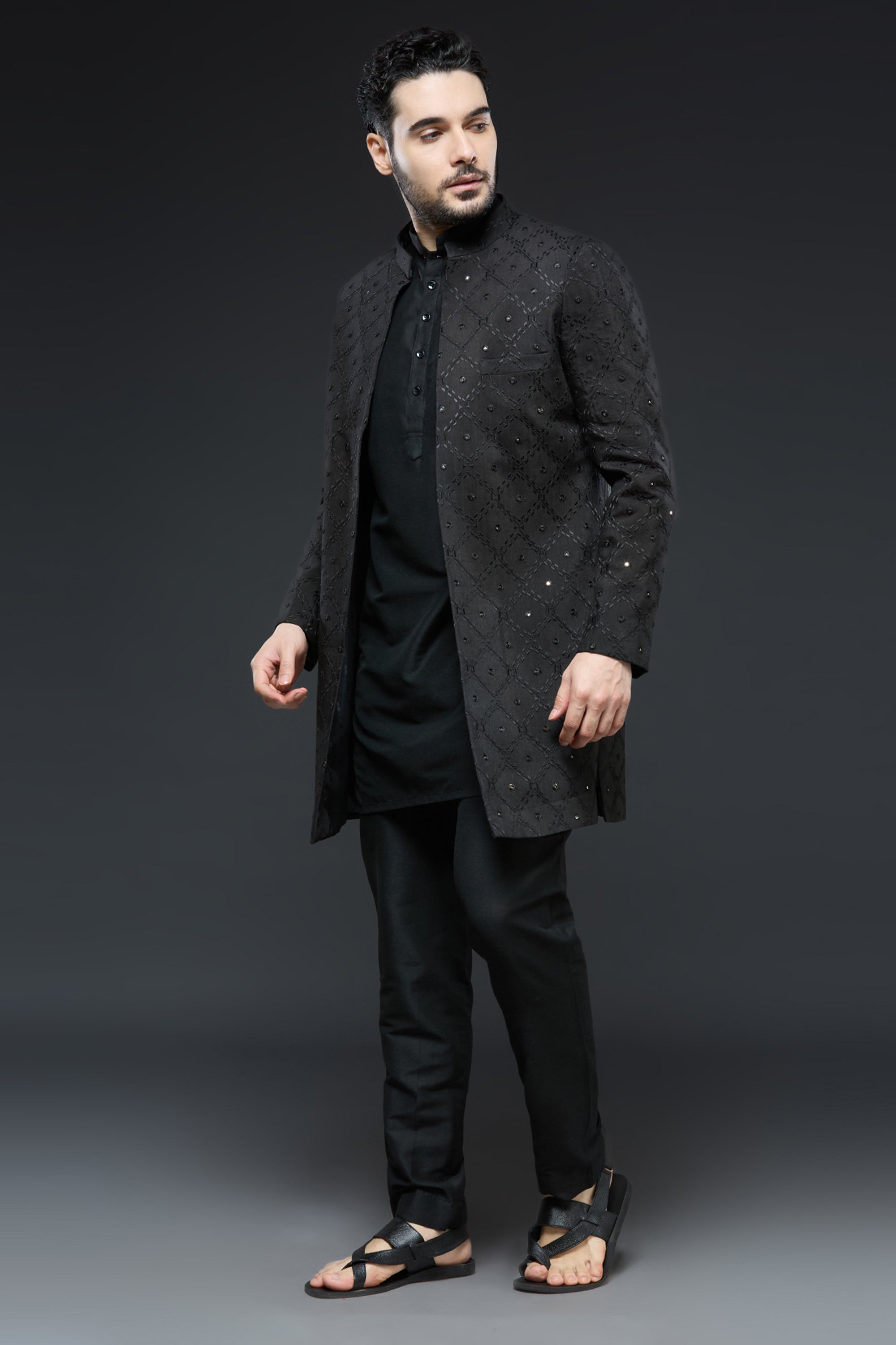 Black Art Mirror and Thread work Sherwani - Sherwani design