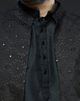 Black Art Mirror and Thread work Sherwani - Mirror work