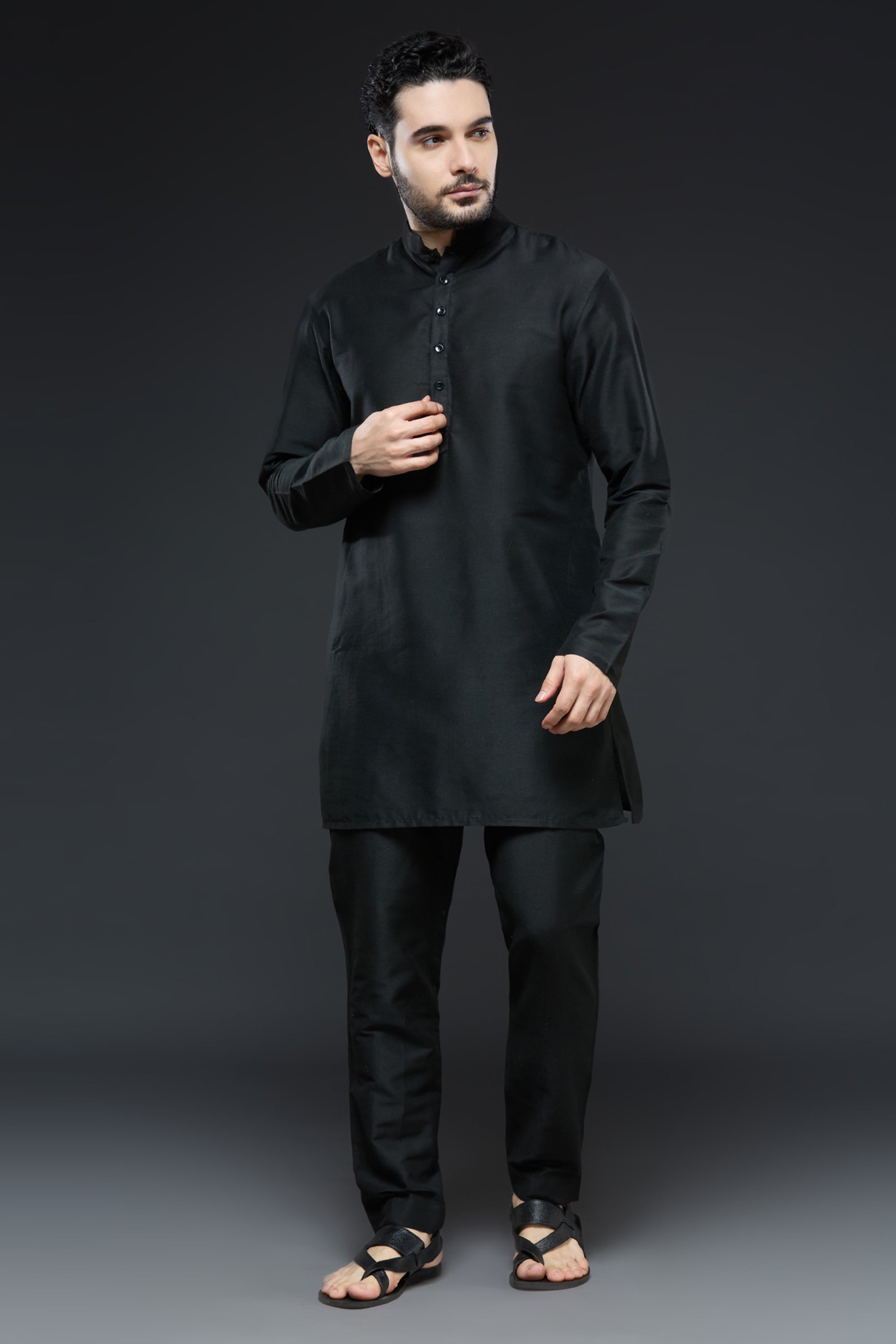 Black Art Mirror and Thread work Sherwani - kurta trouser