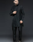 Black Art Mirror and Thread work Sherwani - kurta trouser