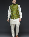 Mehendi Green Linen Tissue Vest Set