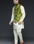Mehendi Green Linen Tissue Vest Set