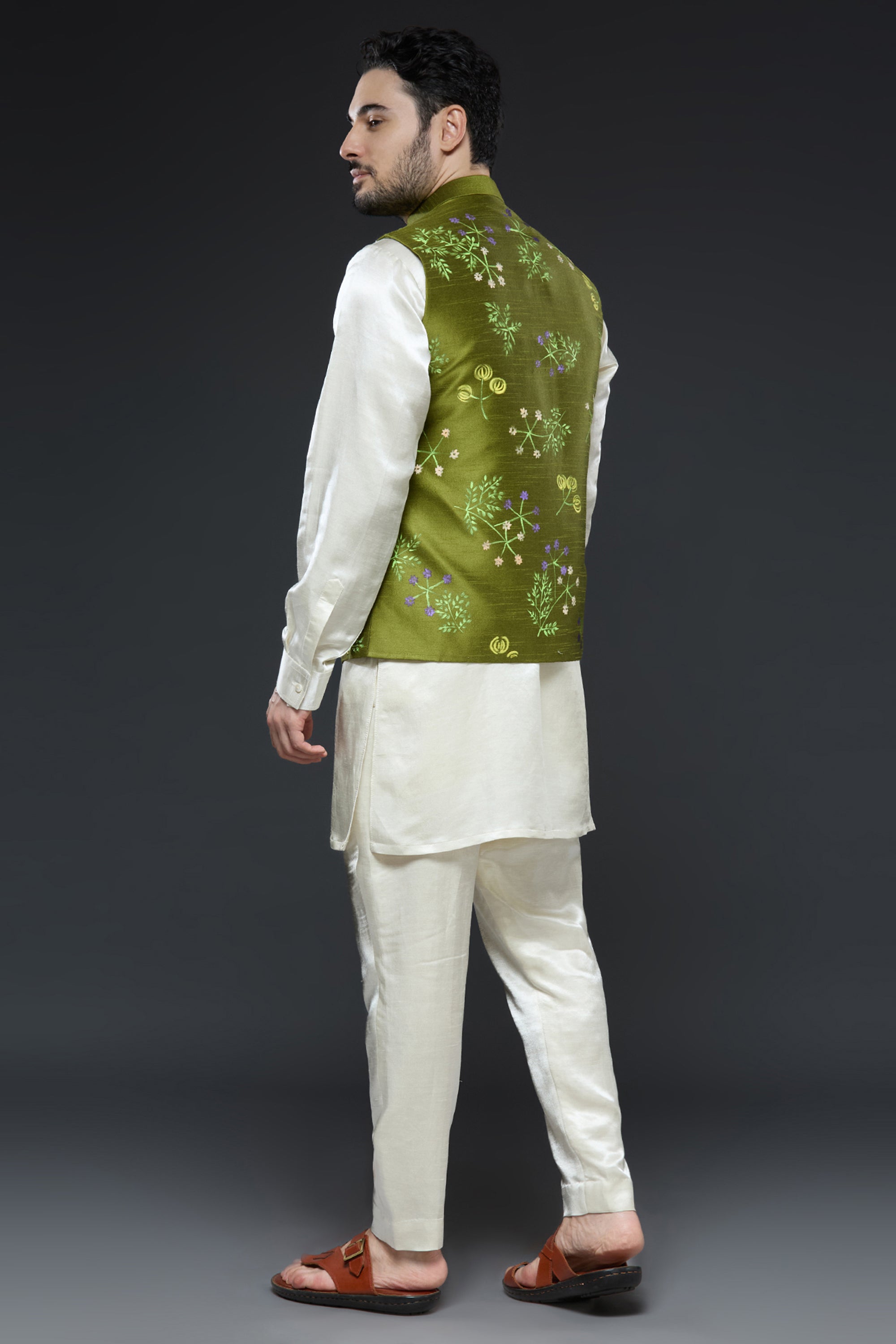 Mehendi Green Linen Tissue Vest Set